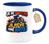 quotedazur Café-Croissant - Mug Personnalisé Moto - Tasse Je Ne Ronfle Pas Je Rêve Que Je Suis Une Moto - Cadeau Motard Homme - Bleu/céramique