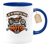 quotedazur Café-Croissant - Mug Personnalisé Moto - Tasse Je Ne Ronfle Pas Je Rêve Que Je Suis Une Moto - Cadeau Motard Homme - Bleu/céramique