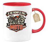 quotedazur Café-Croissant - Mug Personnalisé Moto - Tasse Je Ne Ronfle Pas Je Rêve Que Je Suis Une Moto - Cadeau Motard Homme - Rouge/céramique
