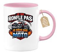 quotedazur Café-Croissant - Mug Personnalisé Moto - Tasse Je Ne Ronfle Pas Je Rêve Que Je Suis Une Moto - Cadeau Motard Homme - Rose/céramique