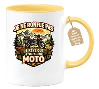 quotedazur Café-Croissant - Mug Personnalisé Moto - Tasse Je Ne Ronfle Pas Je Rêve Que Je Suis Une Moto - Cadeau Motard Homme - Jaune/céramique