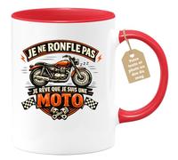 quotedazur Café-Croissant - Mug Personnalisé Moto - Tasse Je Ne Ronfle Pas Je Rêve Que Je Suis Une Moto - Cadeau Motard Homme - Rouge/céramique