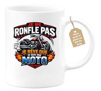 quotedazur Café-Croissant - Mug Personnalisé Moto - Tasse Je Ne Ronfle Pas Je Rêve Que Je Suis Une Moto - Cadeau Motard Homme - Blanc/céramique