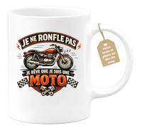 quotedazur Café-Croissant - Mug Personnalisé Moto - Tasse Je Ne Ronfle Pas Je Rêve Que Je Suis Une Moto - Cadeau Motard Homme - Blanc/céramique