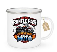 quotedazur Café-Croissant - Mug Personnalisé Moto - Tasse Je Ne Ronfle Pas Je Rêve Que Je Suis Une Moto - Cadeau Motard Homme - Blanc/emaille