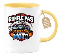 quotedazur Café-Croissant - Mug Personnalisé Moto - Tasse Je Ne Ronfle Pas Je Rêve Que Je Suis Une Moto - Cadeau Motard Homme - Jaune/céramique