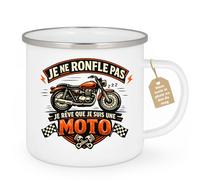 quotedazur Café-Croissant - Mug Personnalisé Moto - Tasse Je Ne Ronfle Pas Je Rêve Que Je Suis Une Moto - Cadeau Motard Homme - Blanc/emaille