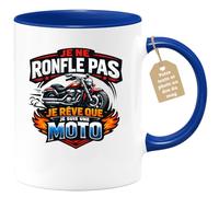 quotedazur Café-Croissant - Mug Personnalisé Moto - Tasse Je Ne Ronfle Pas Je Rêve Que Je Suis Une Moto - Cadeau Motard Homme - Bleu/céramique