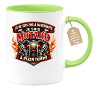 quotedazur Café-Croissant - Mug Personnalisé Moto - Tasse Je Ne Suis Pas À La Retraite Je Suis Motard À Plein Temps - Cadeau Motard Homme - Vert/céramique