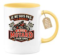 quotedazur Café-Croissant - Mug Personnalisé Moto - Tasse Je Ne Suis Pas À La Retraite Je Suis Motard À Plein Temps - Cadeau Motard Homme - Jaune/céramique