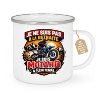 quotedazur Café-Croissant - Mug Personnalisé Moto - Tasse Je Ne Suis Pas À La Retraite Je Suis Motard À Plein Temps - Cadeau Motard Homme - Blanc/emaille