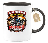 quotedazur Café-Croissant - Mug Personnalisé Moto - Tasse Je Ne Suis Pas À La Retraite Je Suis Motard À Plein Temps - Cadeau Motard Homme - Noir/céramique
