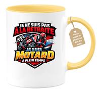 quotedazur Café-Croissant - Mug Personnalisé Moto - Tasse Je Ne Suis Pas À La Retraite Je Suis Motard À Plein Temps - Cadeau Motard Homme - Jaune/céramique