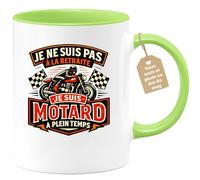 quotedazur Café-Croissant - Mug Personnalisé Moto - Tasse Je Ne Suis Pas À La Retraite Je Suis Motard À Plein Temps - Cadeau Motard Homme - Vert/céramique