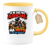 quotedazur Café-Croissant - Mug Personnalisé Moto - Tasse Je Ne Suis Pas Asocial, Je Préfère Juste Ma Moto À Vos Discussions - Cadeau Motard Homme - Jaune/céramique