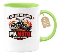 quotedazur Café-Croissant - Mug Personnalisé Moto - Tasse Je Ne Suis Pas Asocial, Je Préfère Juste Ma Moto À Vos Discussions - Cadeau Motard Homme - Vert/céramique