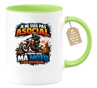 quotedazur Café-Croissant - Mug Personnalisé Moto - Tasse Je Ne Suis Pas Asocial, Je Préfère Juste Ma Moto À Vos Discussions - Cadeau Motard Homme - Vert/céramique