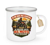 quotedazur Café-Croissant - Mug Personnalisé Moto - Tasse Je Ne Suis Pas Asocial, Je Préfère Juste Ma Moto À Vos Discussions - Cadeau Motard Homme - Blanc/emaille