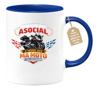 quotedazur Café-Croissant - Mug Personnalisé Moto - Tasse Je Ne Suis Pas Asocial, Je Préfère Juste Ma Moto À Vos Discussions - Cadeau Motard Homme - Bleu/céramique