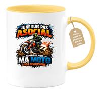quotedazur Café-Croissant - Mug Personnalisé Moto - Tasse Je Ne Suis Pas Asocial, Je Préfère Juste Ma Moto À Vos Discussions - Cadeau Motard Homme - Jaune/céramique