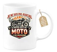 quotedazur Café-Croissant - Mug Personnalisé Moto - Tasse Je Ne Suis Pas Asocial, Je Préfère Juste Ma Moto À Vos Discussions - Cadeau Motard Homme - Blanc/céramique