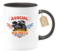 quotedazur Café-Croissant - Mug Personnalisé Moto - Tasse Je Ne Suis Pas Asocial, Je Préfère Juste Ma Moto À Vos Discussions - Cadeau Motard Homme - Noir/céramique