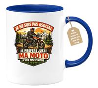 quotedazur Café-Croissant - Mug Personnalisé Moto - Tasse Je Ne Suis Pas Asocial, Je Préfère Juste Ma Moto À Vos Discussions - Cadeau Motard Homme - Bleu/céramique