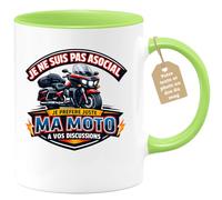 quotedazur Café-Croissant - Mug Personnalisé Moto - Tasse Je Ne Suis Pas Asocial, Je Préfère Juste Ma Moto À Vos Discussions - Cadeau Motard Homme - Vert/céramique