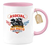 quotedazur Café-Croissant - Mug Personnalisé Moto - Tasse Je Ne Suis Pas Asocial, Je Préfère Juste Ma Moto À Vos Discussions - Cadeau Motard Homme - Rose/céramique