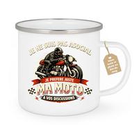 quotedazur Café-Croissant - Mug Personnalisé Moto - Tasse Je Ne Suis Pas Asocial, Je Préfère Juste Ma Moto À Vos Discussions - Cadeau Motard Homme - Blanc/emaille