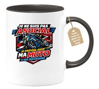 quotedazur Café-Croissant - Mug Personnalisé Moto - Tasse Je Ne Suis Pas Asocial, Je Préfère Juste Ma Moto À Vos Discussions - Cadeau Motard Homme - Noir/céramique