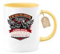 quotedazur Café-Croissant - Mug Personnalisé Moto - Tasse Je Ne Suis Pas Asocial, Je Préfère Juste Ma Moto À Vos Discussions - Cadeau Motard Homme - Jaune/céramique