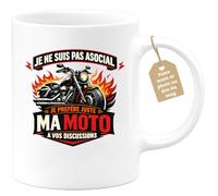 quotedazur Café-Croissant - Mug Personnalisé Moto - Tasse Je Ne Suis Pas Asocial, Je Préfère Juste Ma Moto À Vos Discussions - Cadeau Motard Homme - Blanc/céramique