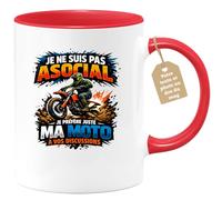 quotedazur Café-Croissant - Mug Personnalisé Moto - Tasse Je Ne Suis Pas Asocial, Je Préfère Juste Ma Moto À Vos Discussions - Cadeau Motard Homme - Rouge/céramique