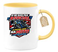 quotedazur Café-Croissant - Mug Personnalisé Moto - Tasse Je Ne Suis Pas Asocial, Je Préfère Juste Ma Moto À Vos Discussions - Cadeau Motard Homme - Jaune/céramique