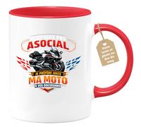 quotedazur Café-Croissant - Mug Personnalisé Moto - Tasse Je Ne Suis Pas Asocial, Je Préfère Juste Ma Moto À Vos Discussions - Cadeau Motard Homme - Rouge/céramique