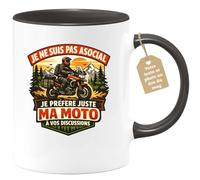 quotedazur Café-Croissant - Mug Personnalisé Moto - Tasse Je Ne Suis Pas Asocial, Je Préfère Juste Ma Moto À Vos Discussions - Cadeau Motard Homme - Noir/céramique