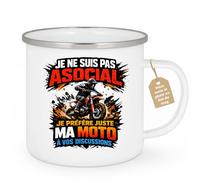 quotedazur Café-Croissant - Mug Personnalisé Moto - Tasse Je Ne Suis Pas Asocial, Je Préfère Juste Ma Moto À Vos Discussions - Cadeau Motard Homme - Blanc/emaille