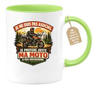 quotedazur Café-Croissant - Mug Personnalisé Moto - Tasse Je Ne Suis Pas Asocial, Je Préfère Juste Ma Moto À Vos Discussions - Cadeau Motard Homme - Vert/céramique