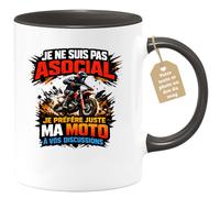 quotedazur Café-Croissant - Mug Personnalisé Moto - Tasse Je Ne Suis Pas Asocial, Je Préfère Juste Ma Moto À Vos Discussions - Cadeau Motard Homme - Noir/céramique