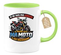 quotedazur Café-Croissant - Mug Personnalisé Moto - Tasse Je Ne Suis Pas Asocial, Je Préfère Juste Ma Moto À Vos Discussions - Cadeau Motard Homme - Vert/céramique
