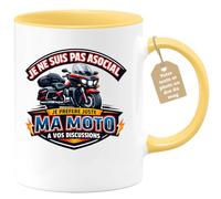 quotedazur Café-Croissant - Mug Personnalisé Moto - Tasse Je Ne Suis Pas Asocial, Je Préfère Juste Ma Moto À Vos Discussions - Cadeau Motard Homme - Jaune/céramique