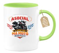 quotedazur Café-Croissant - Mug Personnalisé Moto - Tasse Je Ne Suis Pas Asocial, Je Préfère Juste Ma Moto À Vos Discussions - Cadeau Motard Homme - Vert/céramique