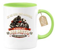 quotedazur Café-Croissant - Mug Personnalisé Moto - Tasse Je Ne Suis Pas Asocial, Je Préfère Juste Ma Moto À Vos Discussions - Cadeau Motard Homme - Vert/céramique