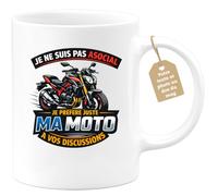 quotedazur Café-Croissant - Mug Personnalisé Moto - Tasse Je Ne Suis Pas Asocial, Je Préfère Juste Ma Moto À Vos Discussions - Cadeau Motard Homme - Blanc/céramique