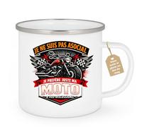 quotedazur Café-Croissant - Mug Personnalisé Moto - Tasse Je Ne Suis Pas Asocial, Je Préfère Juste Ma Moto À Vos Discussions - Cadeau Motard Homme - Blanc/emaille
