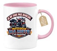 quotedazur Café-Croissant - Mug Personnalisé Moto - Tasse Je Ne Suis Pas Asocial, Je Préfère Juste Ma Moto À Vos Discussions - Cadeau Motard Homme - Rose/céramique