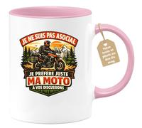 quotedazur Café-Croissant - Mug Personnalisé Moto - Tasse Je Ne Suis Pas Asocial, Je Préfère Juste Ma Moto À Vos Discussions - Cadeau Motard Homme - Rose/céramique