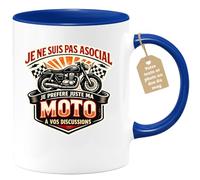 quotedazur Café-Croissant - Mug Personnalisé Moto - Tasse Je Ne Suis Pas Asocial, Je Préfère Juste Ma Moto À Vos Discussions - Cadeau Motard Homme - Bleu/céramique