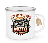 quotedazur Café-Croissant - Mug Personnalisé Moto - Tasse Je Ne Suis Pas Asocial, Je Préfère Juste Ma Moto À Vos Discussions - Cadeau Motard Homme - Blanc/emaille